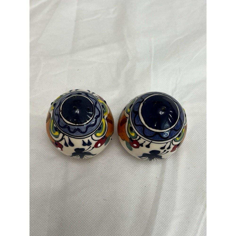 Talavera Salt Pepper Shakers Hand Painted Mexican Pottery Folk Art Fiesta Vtg - Picture 5 of 7